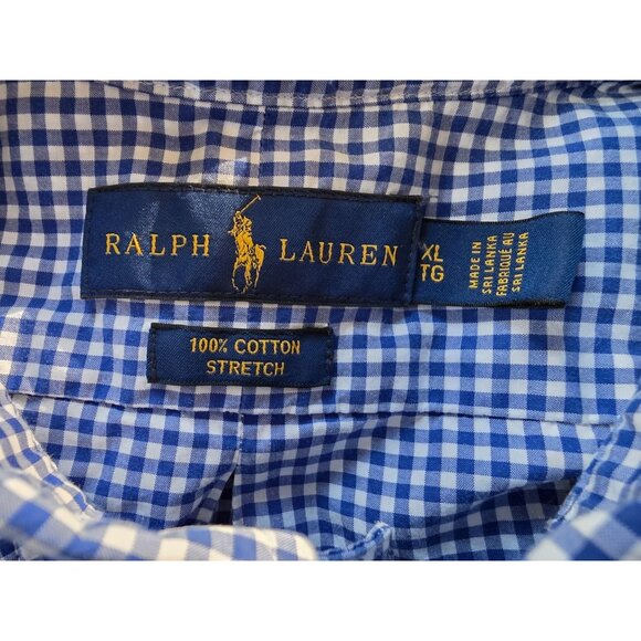 Ralph Lauren Mens XL Blue & White Gingham Check Button-Down Shirt 100% Cotton - Picture 5 of 8